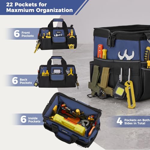 16-Inch Heavy Duty Tool Bag, 22 Pockets Empty Tool Box Organizer Storage, photo 10