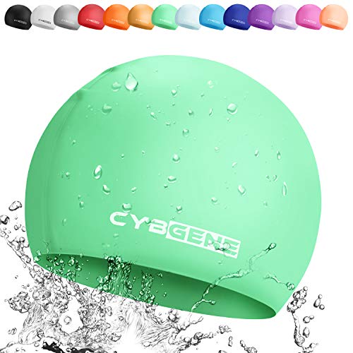 CybGene Silicone Swim Cap for Women and Men,Swim Capris for Long Hair-Size Large-Green - Thumbnail 7