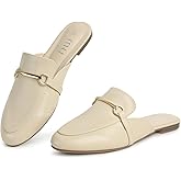 MUSSHOE Mules for Woman Buckle Flats Comfortable Slip on Women Mules Flats Shoes Backless Loafers