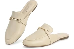 MUSSHOE Mules for Woman Buckle Flats Comfortable Slip on Women Mules Flats Shoes Backless Loafers