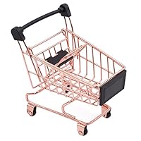 Dolland Mini Shopping Cart Supermarket Handcart Shopping Utility Cart Storage Toy Basket Desk Pen Holder,S-Rose Gold