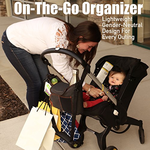 Best Universal Stroller Organizer Bag with Double Two Drink Cup Holders for Smart Moms - Baby Umbrella Stroller Storage Accessories for Shower Gifts Ideas - Bonus Shoulder Strap and Hook