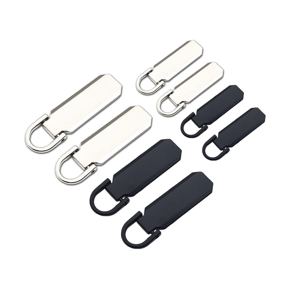 Mikankawa ファスナー引き手 ファスナー持ち手 ジッパー 取っ手 交換部品 8個セット 服装アクセサリー 亜鉛合金 簡単着脱 スーツケース/服装/バッグ/カバン (ブラック+シルバー-3#5#) の商品画像