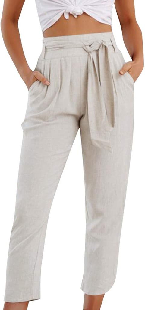 Amazon.com: Adeliber Womens Ankle Length Pants Cotton High Waist Solid Color Trousers Ladies 