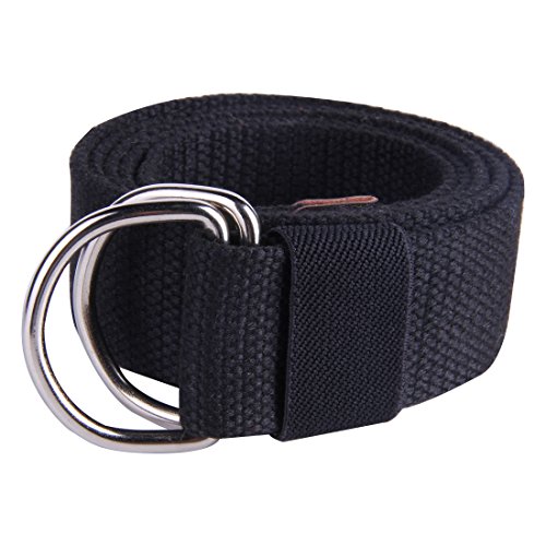 JINIU Canvas Belt Military Style D RING Buckle solid color 1.5" wide CAB2 BLACK 55"Long