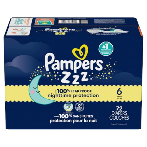 PAMPERS ZZZ OVERNIGHT DIAPERS, SIZE 6 (35+ LBS), 72 COUNT, NIGHTTIME PROTECTION DISPOSABLE BABY DIAPER, NIGHT TIME LEAK AND SKIN PROTECTION
