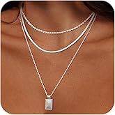 Layered Gold Silver Necklaces for Women, Stackable Dainty 14K Real Gold Plated Silver Chain Necklace Trendy Circle Paperclip Chain Pendant Choker Necklaces Gold Jewelry Set Gifts