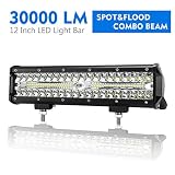 12 Inch LED Light Bar Spot Flood Combo Beam Liteway 30000 LM Triple Row Light Bar Off Road Driving Led Work Lights for UTV ATV Jeep Truck Boat Waterproof, 1 Year Warranty