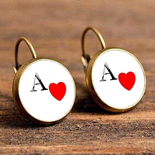 French Ear Hook Playing Cards The Ace of Heart Earring,Fresh Style Earring,Photo Glass Dome Jewelry, Glass Cabochon Earring, Gifts