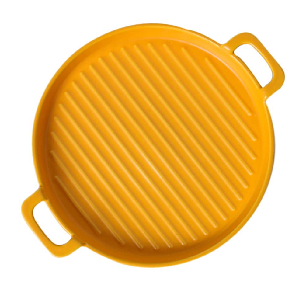 Amosfun Ceramic Baking Dish Round Baking Pans Casserole Dish 8 Inch Lasagna Pans Oven Cookware Bakeware for Kitchen Cake Dinner Cooking Serving Yellow