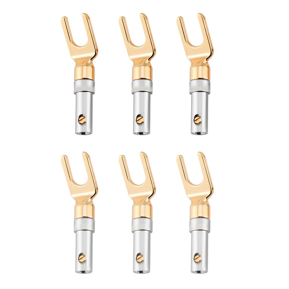 Tihebeyan 6 Pcs Gold Plated Y Spade Connector, 45 Degree 4mm Banana U Gold Connector Angled Spade Connector Plug Speaker Wire Connector Spade Speaker DIY Kit,Other fishing tools and accessories