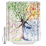 Colorful Tree Art Print Four Seasons Shower Curtain, 84 Inches Extra Long, Polyester Fabric, Bath Decorations Bathroom Decor Sets with Hooks
