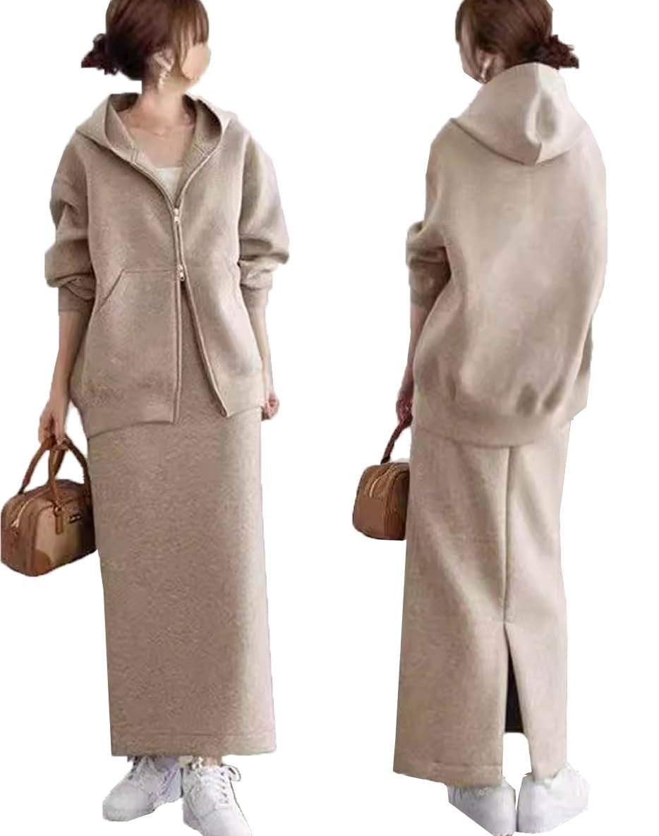 Women's Zipper Set, Hoodie, Jacket, Skirt, 2-Piece Set, Suit, Spring, Autumn, Hooded, Casual, Fashionable, Outdoor, Vacation, Going Out