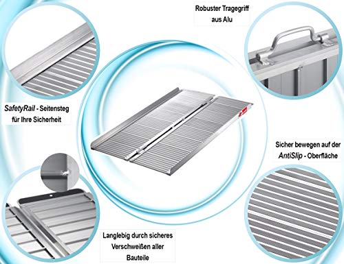 FTsolid Mobile Rollstuhlrampe aus Aluminium klappbar 60cm, 90cm, 120cm oder 150cm Länge x 70cm Breite, für Rollstuhl… – Bild 4