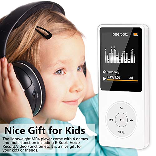 Aigital MP3 Player, Portable HiFi Lossless Sound Music Player with 32 GB Micro SD Card and Support Up to 128GB, Support Photo Viewer, Game/E-Book, Built in Speaker-White