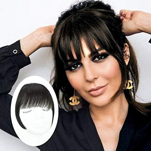 RosesAngel Bangs Hair Clip Dark Brown Bangs Clip in Hair Extensions for Women Clip in Bangs Real Human Hair Clip on Fringe Bangs Hairpieces Neat Bangs with Temples Natural French Bangs (Dark Brown)
