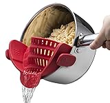 Kitchen Gizmo Snap 'N Strain Strainer, Clip On Silicone Colander, Fits all Pots and Bowls - Red