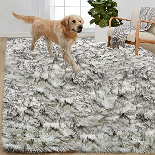 Gorilla Grip Fluffy Faux Fur Rug, 5x7, Machine Washable Soft Furry Area