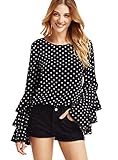 Verdusa Women's Polka Dot Layered Ruffle Sleeve Blouse Tops