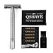 QSHAVE Double Edge 4 inch Long Handle Safety Razor Twist Butterfly Open Chrome Matte Finish (1 Razor + 5 pcs Titanium Coated Blades)