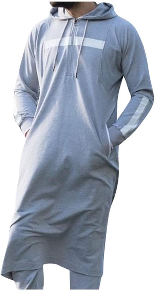 Beautyfine Men's New Muslim Robes Autumn Winter Casual Long-Sleeved Hooded Shirt Tops: Clothing