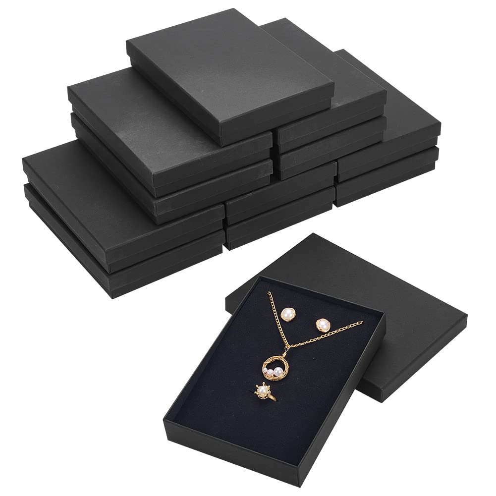 BENECREAT 12 Pack Necklace Ring Box 18x13x3cm Kraft Jewelry Gift Boxes(Black) Rectangle Cardboard Gift Case for Wedding Party Birthdays