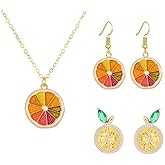 coadipress Delicate Fashion Lemon Earring Necklace for Women Glitter Rhinestone Lemon Stud Earrings Lightweight Fruit Lemon Earrings Necklace Set Trendy Jewelry Gift