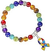 Colorful Beaded Lace Autism Awareness 7 Chakra Gemstone Bracelet Elastic Bracelet with Puzzle Piece Pendant Cross Love Heart Crystal Natural Stone Yoga Meditation Ribbon Round Cute Stretch Bracelet for Women Men Jewelry Unique Warm Gift