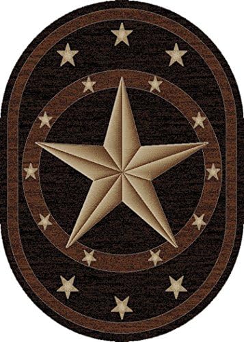 Rustic Lodge, Texas Star Area Rug, 5'3" W x 7'3" L Oval, Black 3683