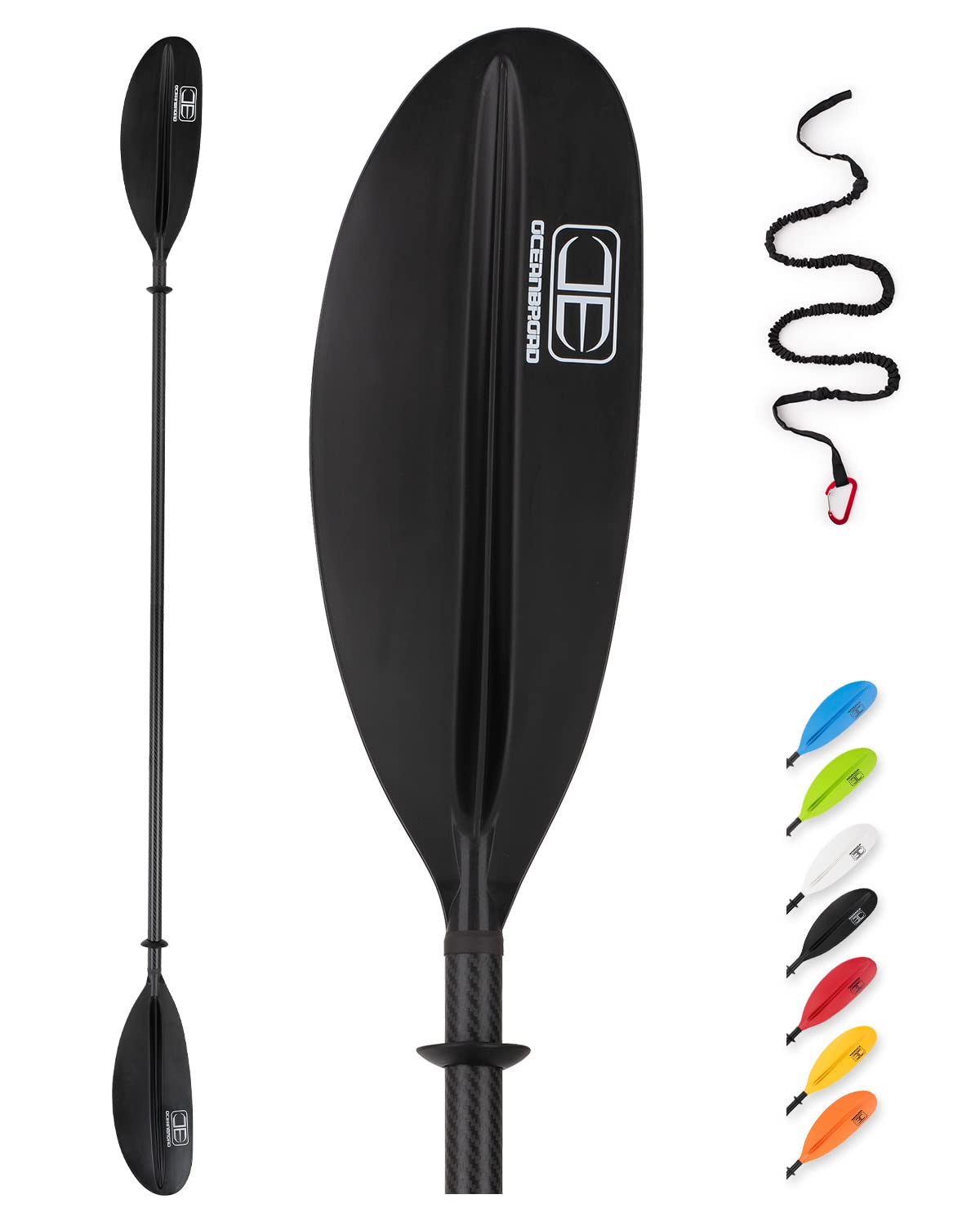 Photo 1 of OCEANBROAD Carbon Fiber Kayak Paddle 90.5in/230cm for Adults Kayaking Boating Canoeing Oar with Paddle Leash 1 Paddle, Black