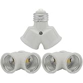 E26 Twin Light Bulb Adapter,Emnooti Medium Screw Socket Splitter Converter,Light Bulb Socket Splitter Adapter,E26 to Dual E26 Standard Screw Light Holder Adapter (White Color / 3-Pack)