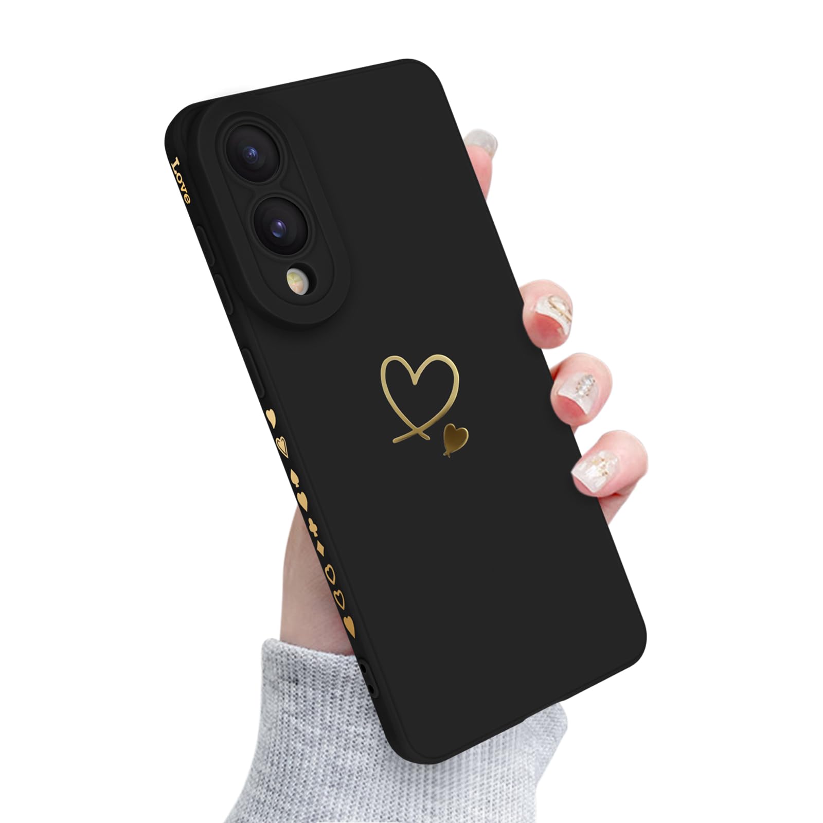 Photo 1 of Newseego for Samsung Galaxy S25 Edge Case Girls Women, Cute Love Heart Pattern Phone Case Flexible Liquid Silicone Shockproof Protective Bumper Cover for Samsung Galaxy S25 Edge-Black