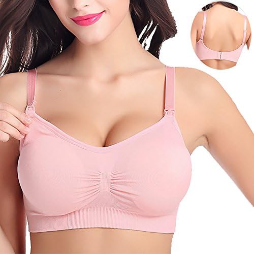 Women's Nursing Bra with Removable Pad Wireless for Easy Breastfeeding (M, Pink)