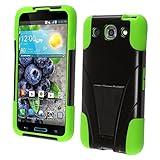 For LG Optimus G Pro E980 T-Stand Impact Kickstand Hybrid Double Layer Fusion Cover Case Black/Neon Green