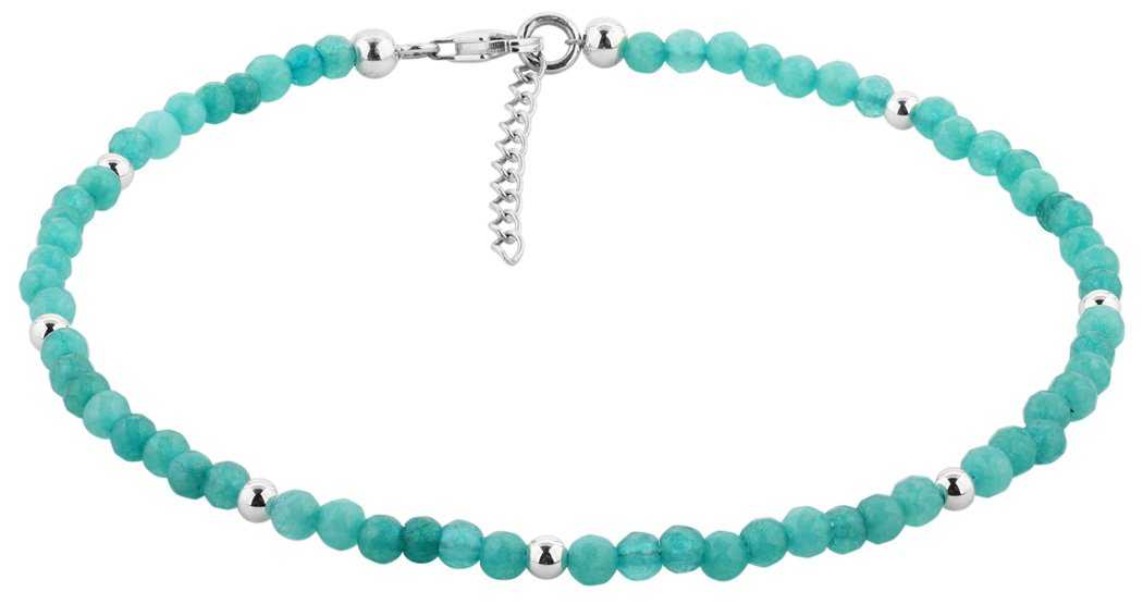 Nenalina Women anklets silver boho fashion of turquoise beads and silver balls, ankle stone bracelet adjustable length 25-28.5 cm, 925 sterling silver, 281001-004