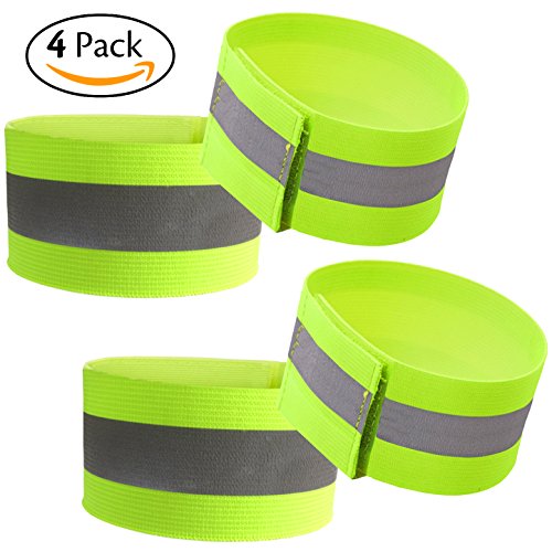 Attmu High Visibility Reflective Wristbands / Belt / Armbands (4 pack / 2 Pairs), Reflective Ankle Strap Ankle Bands Running Gear - Perfect for Runners, Walkers, Cyclists and as Bike Pant Leg Straps