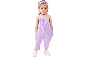 RAISEVERN Toddler Girls Romper Jumpsuit Baby kids Strap Playsuit Summer Outfits Clothes with Headband size 1-5 Years
