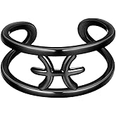 beautlace Horoscope Zodiac Adjustable Ring 12 Constellation Astrology 18K Gold/Silver/Black Gun Plated Opening Statement Ring for Women Men Jewelry Gift KR0002