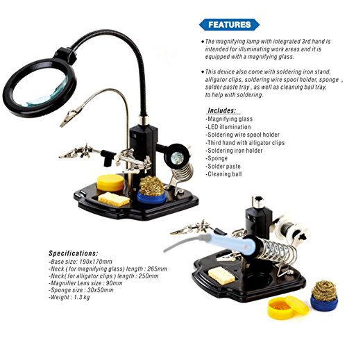 WEmake Soldering Station with LED Illuminated Magnifying Lens and 3rd