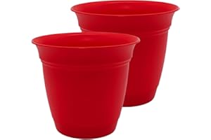 The HC Companies 20 Inch Eclipse Round Planter Pots with Drainage Holes & Attached Saucer, Lightweight UV-Resistant Plastic Outdoor Planters, 2-Pack Flower Pots for Garden & Home Decor, Red