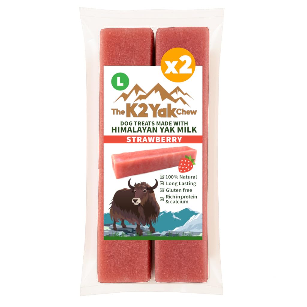 K2 Yak Chews Strawberry Flavour Dog Treat – Natural Himalayan Yak Milk Chew, Extra Long Lasting Dental Stick for Large & Strong Chewers, Vegetarian, Gluten & Grain Free (100–120g, Pack of 2)