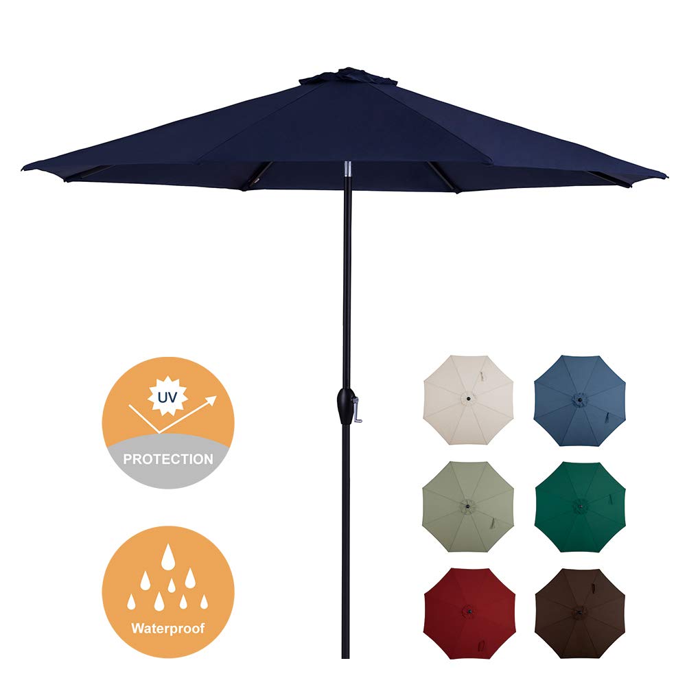 Tempera 10ft Patio Umbrella Outdoor Garden Table Umbrella with Crank and Auto-Tilt Function,8 Steel Ribs in 200G Navy Olefin