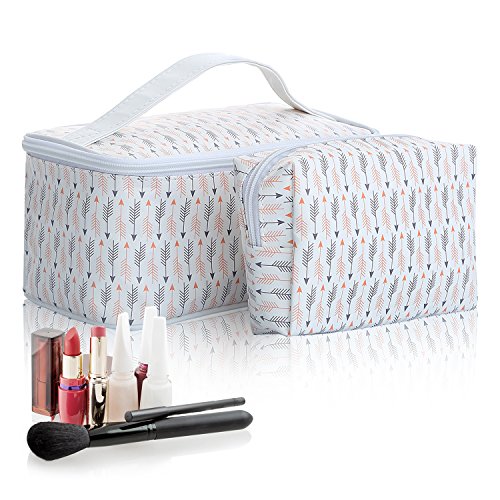 HOYOFO Womens Cosmetic Bags Arrow Makeup Storage Case Handle Toiletry Bag, 2 Pcs/Set