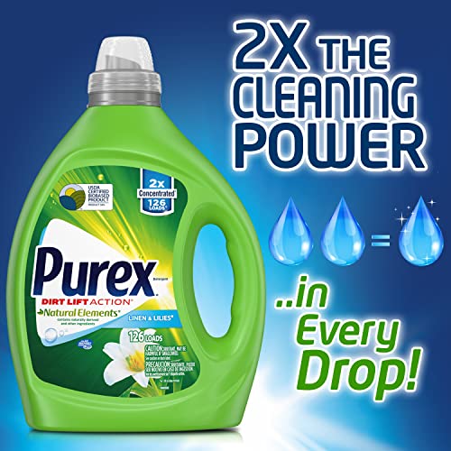 Purex Liquid Laundry Detergent, Natural Elements Linen & Lilies, 2X Concentrated, 2 Count, 252