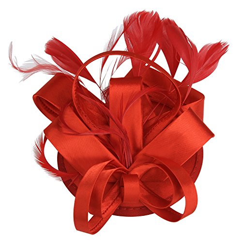 Acecharming Fascinators for Women, Feather Sinamay Fascinators with Headbands Tea Party Pillbox Hat Flower Derby Hat(Red Feather) - Thumbnail 2