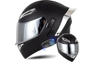 AAREG Bluetooth Modular Motorcycle Helmet with Tail DOT Approved Flip Up Front Helmets Dual Anti-Fog Visors Full Face Helmet Built-in Mp3 Integrated for Adults Men Women 55-64CM