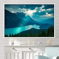 Framed Canvas Wall Art Calming Waters Aerial Cool Lake Landscape Multicolor Photography Realism Relax/Calm - 16x24 inches