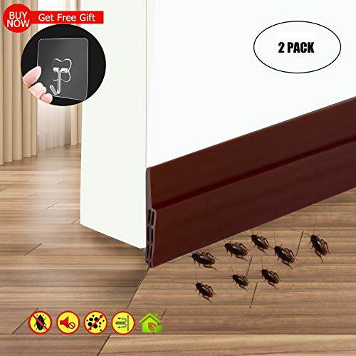 Camel Home Sweep Weather Stripping - Self Adhesive Rubber under Door Bottom Seal Strip Draft Stopper Insulation for Weatherproof, Soundproof, Dustproof, Insectproof, 2" W X 39" L (2 Pack Brown)