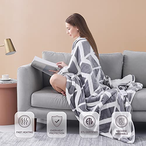 VENTIMI Heated Blanket Electric Throw, Electric Blanket with 10 Heating