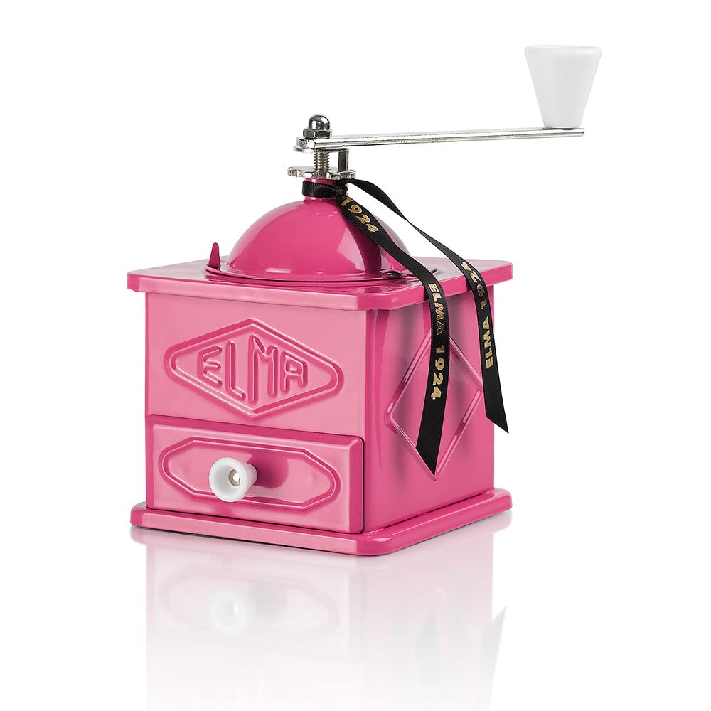 ELMA Vintage Manual Coffee Grinder Pink to Decorate | Coffee Grinder with Crank, with Matching Box | Only for Decoration